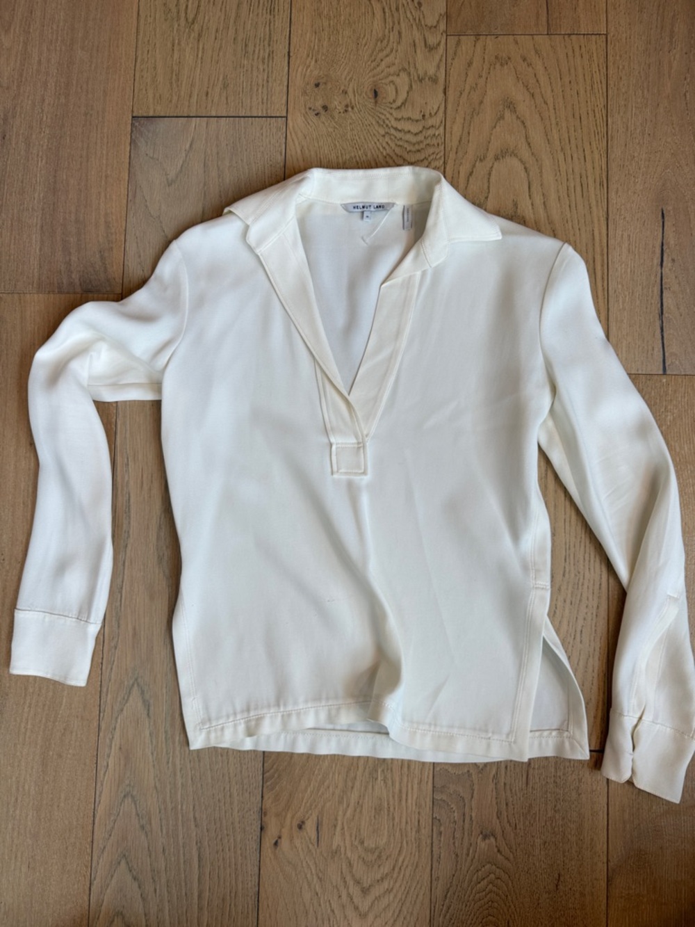 Helmut Lang Cream V-Neck Polo Collar Long-Sleeve Blouse